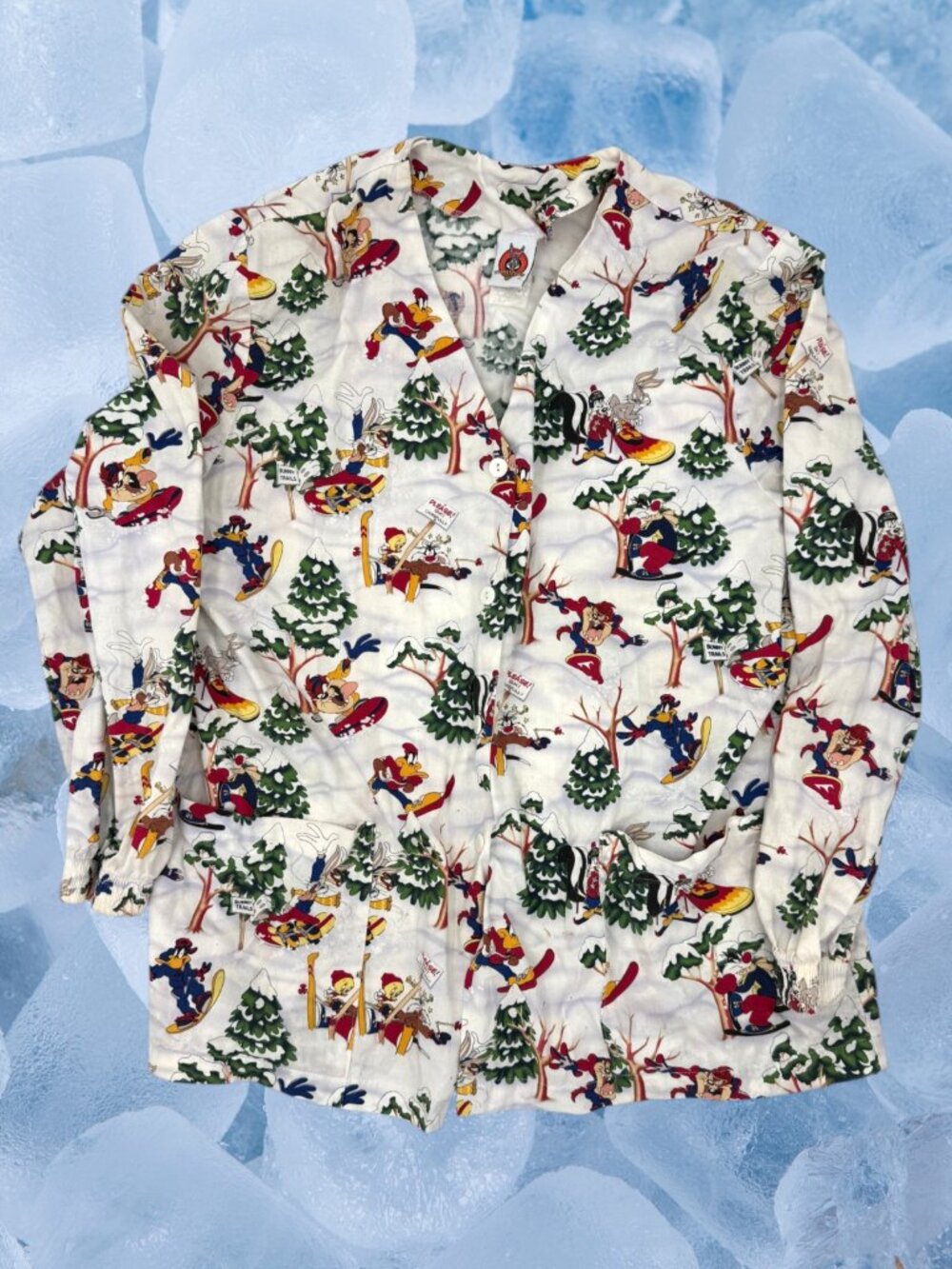 Vintage 1999 Looney Tunes Womens L AOP Warner Bros Ski Winter Cartoon